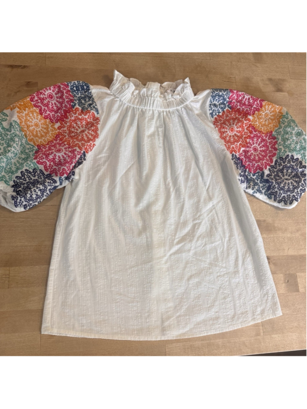 THML White Blouse with Colorful Puff Sleeves Cotton Size Small - Picture 2 of 8